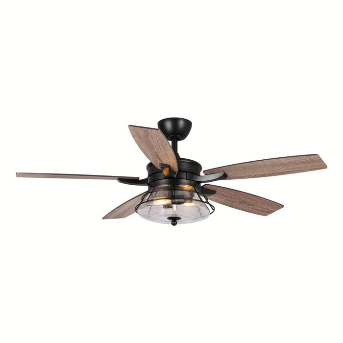 52 in. Black Ceiling Fan with Remote, Farmhouse 5-Blade Ceiling Fan with Glass Shade-ErisView