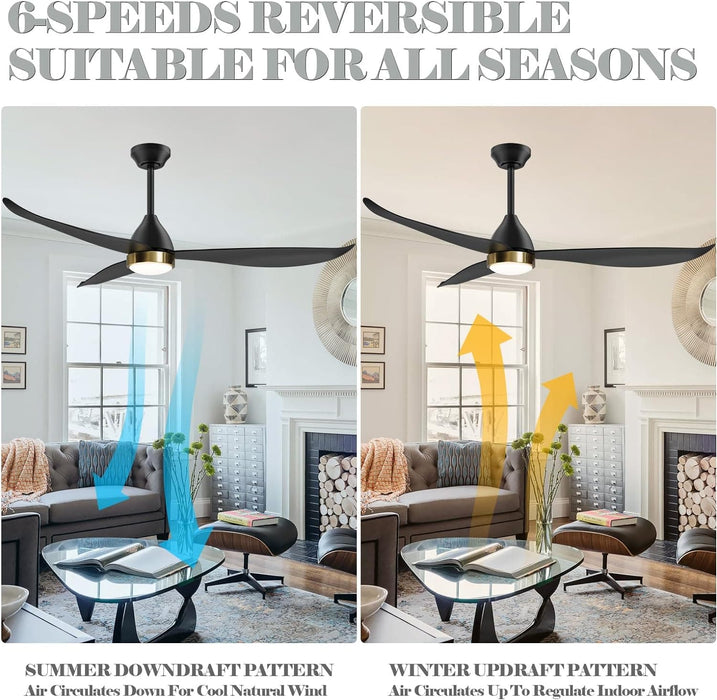 52 in. Black Ceiling Fan with Remote, Modern Brass Ceiling Fan, Reversible Ceiling Fan for Bedroom Living Room, Ceiling Fan Outdoor Fan for Patio-4-ErisView