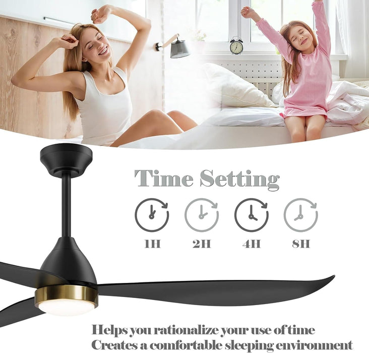52 in. Black Ceiling Fan with Remote, Modern Brass Ceiling Fan, Reversible Ceiling Fan for Bedroom Living Room, Ceiling Fan Outdoor Fan for Patio-5-ErisView