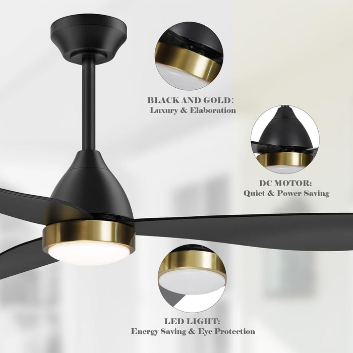 52 in. Black Ceiling Fan with Remote, Modern Brass Ceiling Fan, Reversible Ceiling Fan for Bedroom Living Room, Ceiling Fan Outdoor Fan for Patio-7-ErisView
