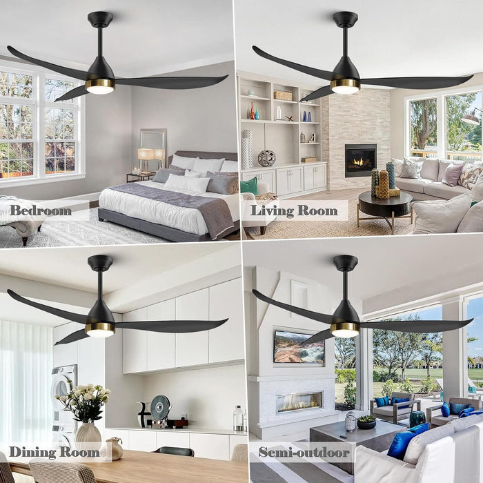 52 in. Black Ceiling Fan with Remote, Modern Brass Ceiling Fan, Reversible Ceiling Fan for Bedroom Living Room, Ceiling Fan Outdoor Fan for Patio-9-ErisView