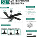 52 in. Black Ceiling Fans without Lights, Wood Modern Ceiling Fan with Remote, Popular Ceiling Fans for Indoor Outdoor Use-4-ErisView