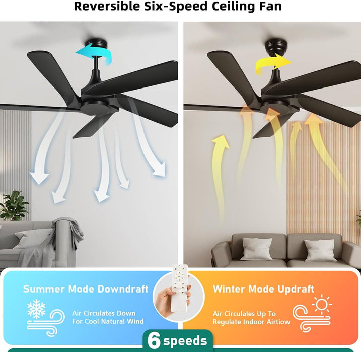 52 in. Black Ceiling Fans without Lights, Wood Modern Ceiling Fan with Remote, Popular Ceiling Fans for Indoor Outdoor Use-6-ErisView