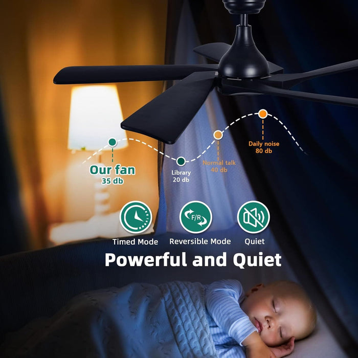 52 in. Black Ceiling Fans without Lights, Wood Modern Ceiling Fan with Remote, Popular Ceiling Fans for Indoor Outdoor Use-7-ErisView