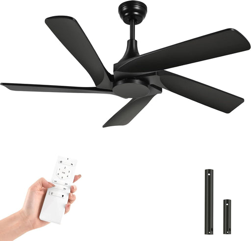 52 in. Black Ceiling Fans without Lights, Wood Modern Ceiling Fan with Remote, Popular Ceiling Fans for Indoor Outdoor Use-1-ErisView