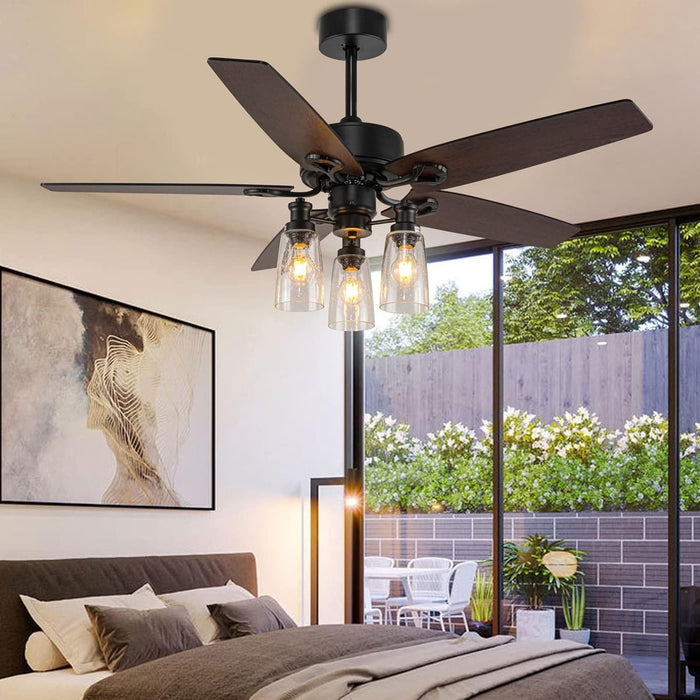 52 in. Black Farmhouse Ceiling Fan with Lights Remote, Rustic Chandelier Ceiling Fan, Industrial Ceiling Fans Light Fixture for Living Room Bedroom-2-ErisView