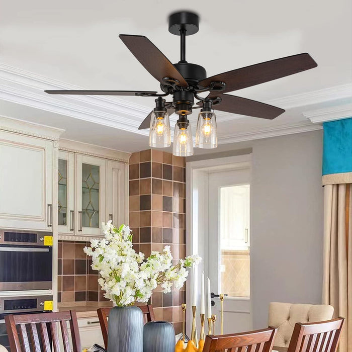 52 in. Black Farmhouse Ceiling Fan with Lights Remote, Rustic Chandelier Ceiling Fan, Industrial Ceiling Fans Light Fixture for Living Room Bedroom-7-ErisView