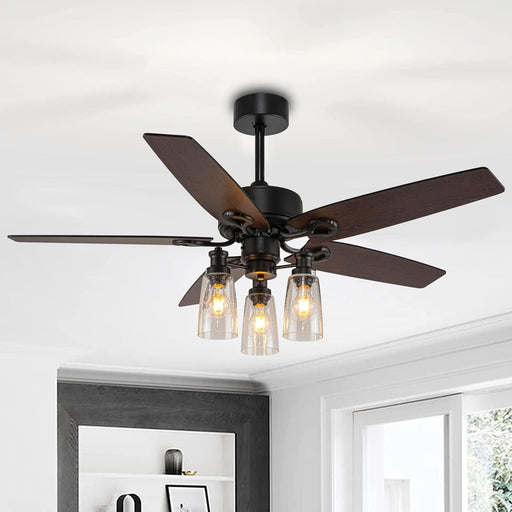 52 in. Black Farmhouse Ceiling Fan with Lights Remote, Rustic Chandelier Ceiling Fan, Industrial Ceiling Fans Light Fixture for Living Room Bedroom-1-ErisView