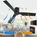 52 in. Black Flush Mount Ceiling Fan NO Light, Low Profile Fan, Unusual Ceiling Fans-2-ErisView