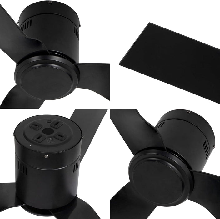 52 in. Black Flush Mount Ceiling Fan NO Light, Low Profile Fan, Unusual Ceiling Fans-3-ErisView