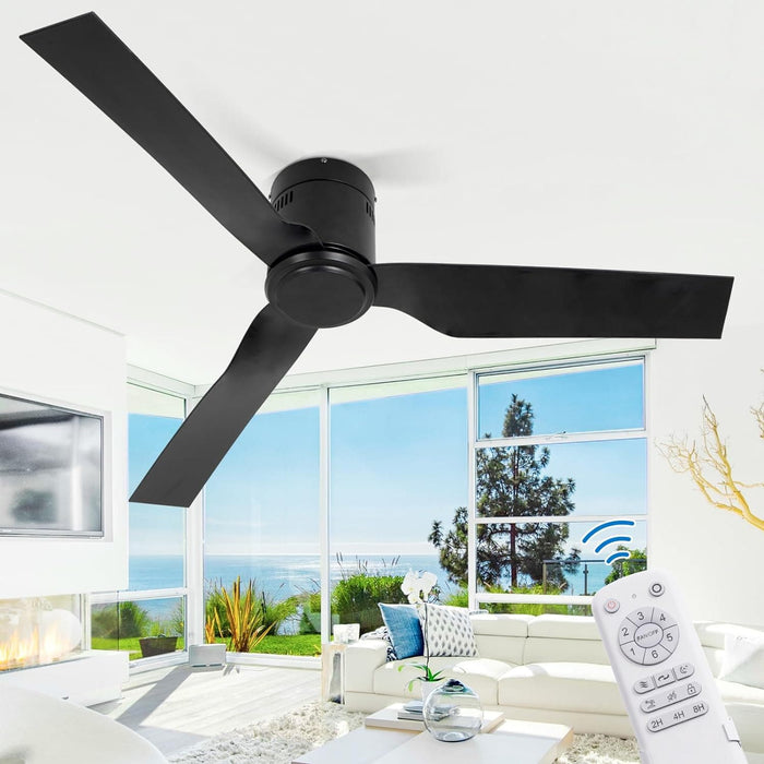 52 in. Black Flush Mount Ceiling Fan NO Light, Low Profile Fan, Unusual Ceiling Fans-5-ErisView