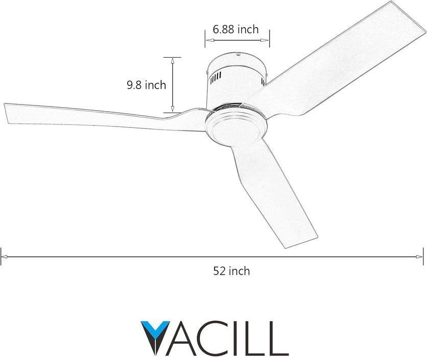 52 in. Black Flush Mount Ceiling Fan NO Light, Low Profile Fan, Unusual Ceiling Fans-7-ErisView