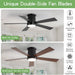 52 in. Black Flush Mount Ceiling Fan with Light, Dimmable Silent Reversible Fan in Winter Summer with Timer for Courtyard Porch Garage-2-ErisView
