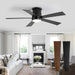 52 in. Black Flush Mount Ceiling Fan with Light, Dimmable Silent Reversible Fan in Winter Summer with Timer for Courtyard Porch Garage-1-ErisView