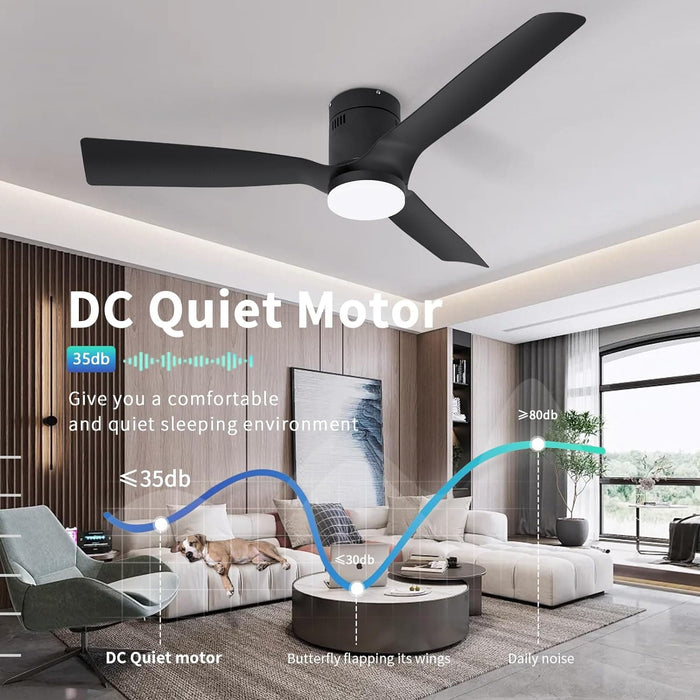 52 in. Black Flush Mount Ceiling Fan with Remote, Dimmable Reversible Low Profile Ceiling Fan for Bedroom Kitchen Living Room, Outdoor Fan for Patio-2-ErisView