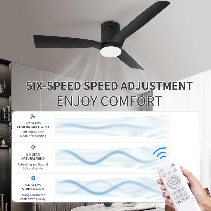 52 in. Black Flush Mount Ceiling Fan with Remote, Dimmable Reversible Low Profile Ceiling Fan for Bedroom Kitchen Living Room, Outdoor Fan for Patio-4-ErisView