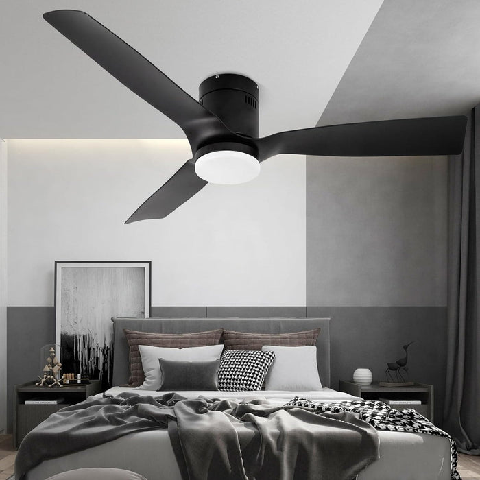 52 in. Black Flush Mount Ceiling Fan with Remote, Dimmable Reversible Low Profile Ceiling Fan for Bedroom Kitchen Living Room, Outdoor Fan for Patio-6-ErisView
