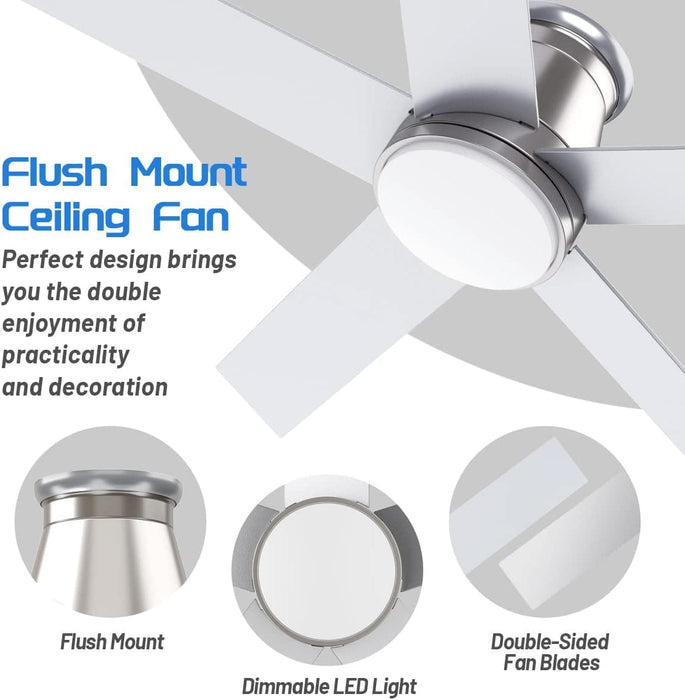 52 in. Black Flush Mount Low Profile Ceiling Fan, Reversible Ceiling Fan Summer Winter, Outdoor Ceiling Fan for Patio Porch Garage Shop Factory Warehouse-10-ErisView