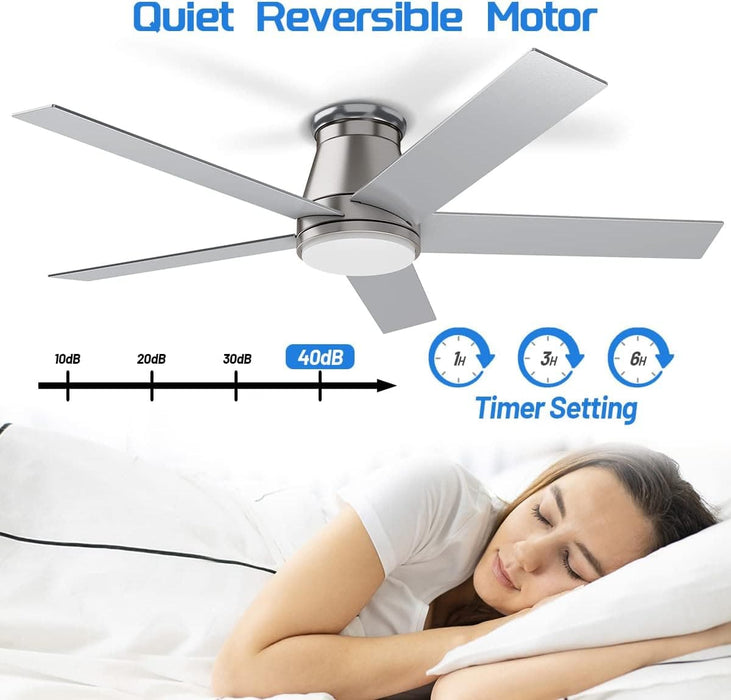 52 in. Black Flush Mount Low Profile Ceiling Fan, Reversible Ceiling Fan Summer Winter, Outdoor Ceiling Fan for Patio Porch Garage Shop Factory Warehouse-11-ErisView