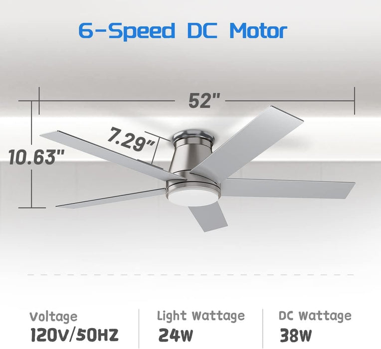 52 in. Black Flush Mount Low Profile Ceiling Fan, Reversible Ceiling Fan Summer Winter, Outdoor Ceiling Fan for Patio Porch Garage Shop Factory Warehouse-13-ErisView
