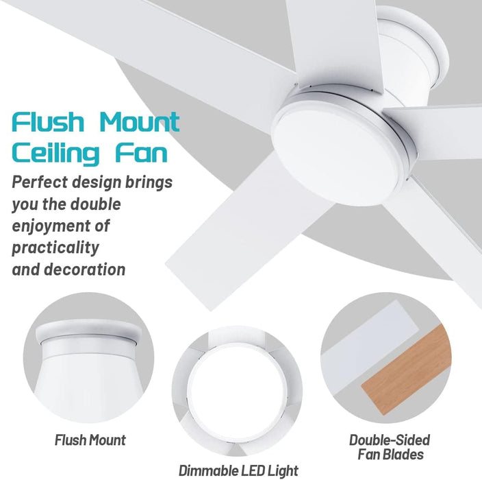 52 in. Black Flush Mount Low Profile Ceiling Fan, Reversible Ceiling Fan Summer Winter, Outdoor Ceiling Fan for Patio Porch Garage Shop Factory Warehouse-16-ErisView