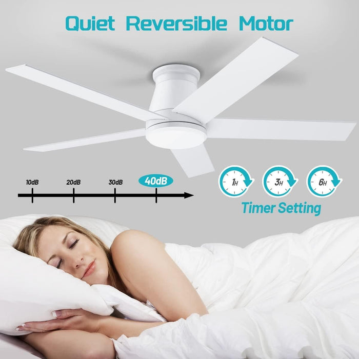 52 in. Black Flush Mount Low Profile Ceiling Fan, Reversible Ceiling Fan Summer Winter, Outdoor Ceiling Fan for Patio Porch Garage Shop Factory Warehouse-18-ErisView