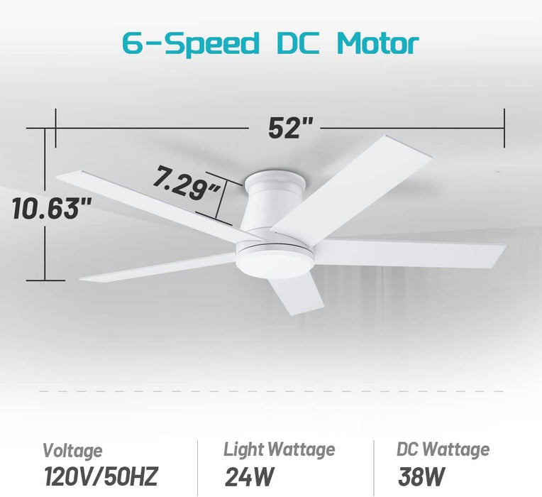 52 in. Black Flush Mount Low Profile Ceiling Fan, Reversible Ceiling Fan Summer Winter, Outdoor Ceiling Fan for Patio Porch Garage Shop Factory Warehouse-20-ErisView