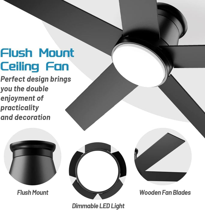 52 in. Black Flush Mount Low Profile Ceiling Fan, Reversible Ceiling Fan Summer Winter, Outdoor Ceiling Fan for Patio Porch Garage Shop Factory Warehouse-2-ErisView