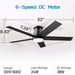 52 in. Black Flush Mount Low Profile Ceiling Fan, Reversible Ceiling Fan Summer Winter, Outdoor Ceiling Fan for Patio Porch Garage Shop Factory Warehouse-6-ErisView