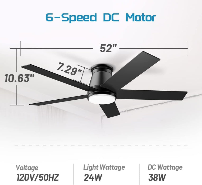 52 in. Black Flush Mount Low Profile Ceiling Fan, Reversible Ceiling Fan Summer Winter, Outdoor Ceiling Fan for Patio Porch Garage Shop Factory Warehouse-6-ErisView
