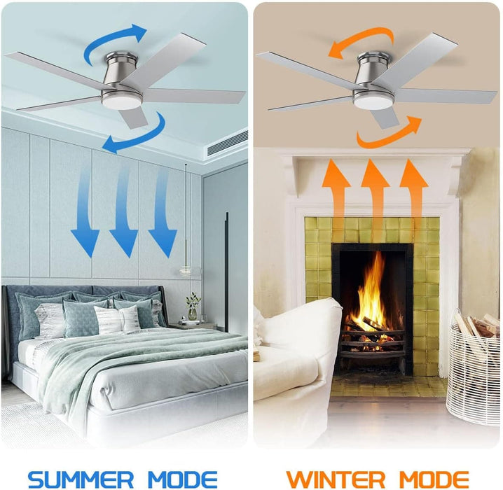 52 in. Black Flush Mount Low Profile Ceiling Fan, Reversible Ceiling Fan Summer Winter, Outdoor Ceiling Fan for Patio Porch Garage Shop Factory Warehouse-9-ErisView