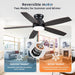 52 in. Black Flush Mount Low Profile Ceiling Fan with Lights and Remote, LED Dimmable Reversible Modern Ceiling Fan for Living Room Bedroom Dining Room-2-ErisView