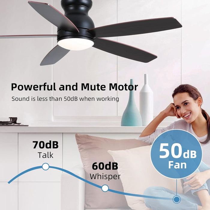 52 in. Black Flush Mount Low Profile Ceiling Fan with Lights and Remote, LED Dimmable Reversible Modern Ceiling Fan for Living Room Bedroom Dining Room-3-ErisView