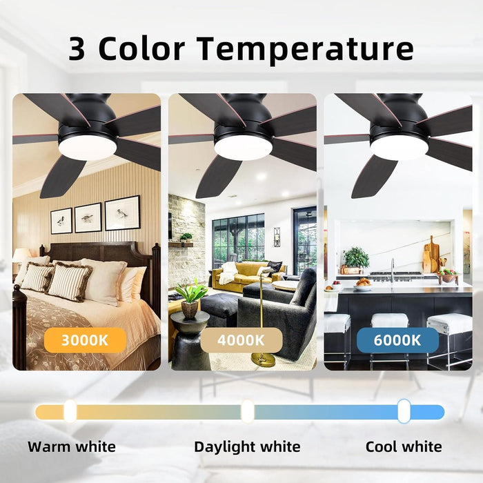 52 in. Black Flush Mount Low Profile Ceiling Fan with Lights and Remote, LED Dimmable Reversible Modern Ceiling Fan for Living Room Bedroom Dining Room-5-ErisView