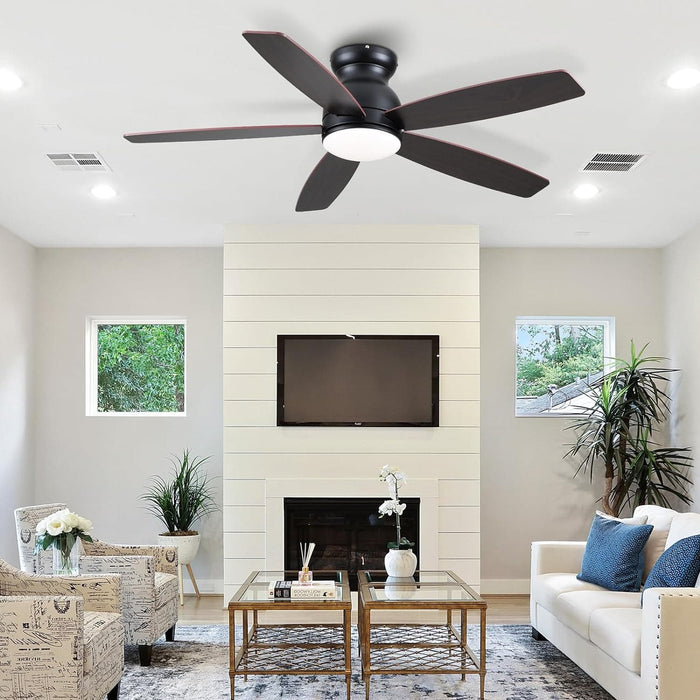 52 in. Black Flush Mount Low Profile Ceiling Fan with Lights and Remote, LED Dimmable Reversible Modern Ceiling Fan for Living Room Bedroom Dining Room-6-ErisView