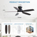 52 in. Black Flush Mount Low Profile Ceiling Fan with Lights and Remote, LED Dimmable Reversible Modern Ceiling Fan for Living Room Bedroom Dining Room-8-ErisView