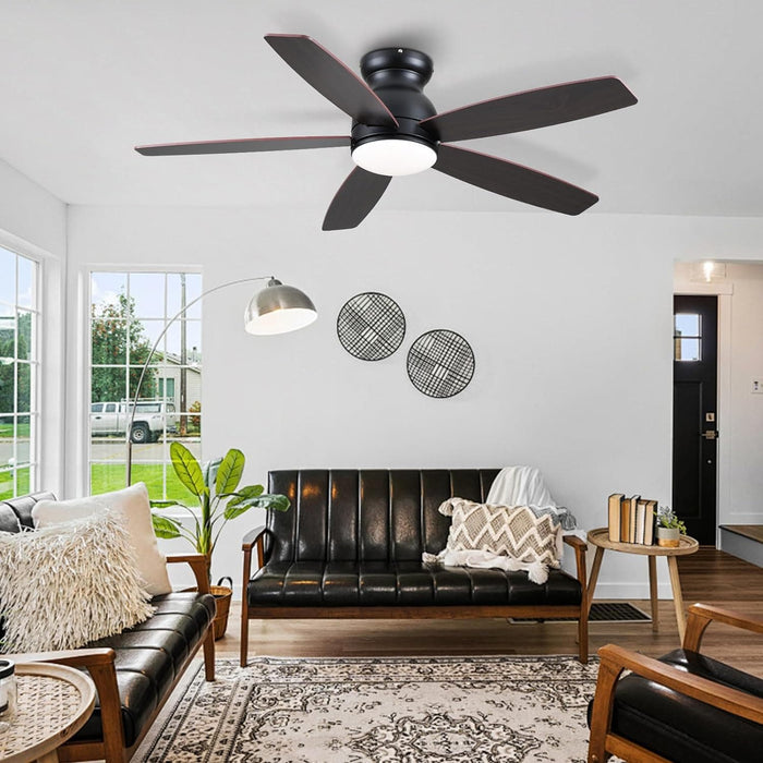 52 in. Black Flush Mount Low Profile Ceiling Fan with Lights and Remote, LED Dimmable Reversible Modern Ceiling Fan for Living Room Bedroom Dining Room-9-ErisView
