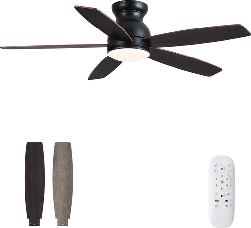 52 in. Black Flush Mount Low Profile Ceiling Fan with Lights and Remote, LED Dimmable Reversible Modern Ceiling Fan for Living Room Bedroom Dining Room-1-ErisView
