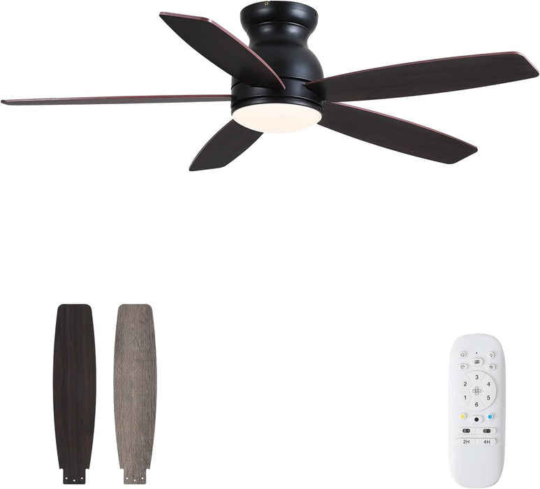 52 in. Black Flush Mount Low Profile Ceiling Fan with Lights and Remote, LED Dimmable Reversible Modern Ceiling Fan for Living Room Bedroom Dining Room-1-ErisView