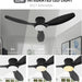 52 in. Black Flush Mount Outdoor Ceiling Fan with Remote, LED Dimmable Reversible DC Ceiling Fan, Outdoor Indoor Ceiling Fan for Kitchen Bedroom Patio-2-ErisView