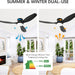 52 in. Black Flush Mount Outdoor Ceiling Fan with Remote, LED Dimmable Reversible DC Ceiling Fan, Outdoor Indoor Ceiling Fan for Kitchen Bedroom Patio-3-ErisView