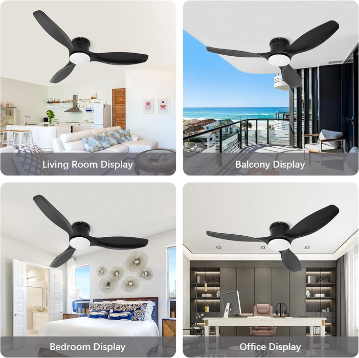52 in. Black Flush Mount Outdoor Ceiling Fan with Remote, LED Dimmable Reversible DC Ceiling Fan, Outdoor Indoor Ceiling Fan for Kitchen Bedroom Patio-6-ErisView