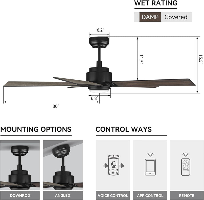 52 in. Black Gold Smart Wi-Fi LED Ceiling Fan and Light, Smart Fans with Remote and APP Control, Compatible with Alexa Google Assistant Siri Shortcut-16-ErisView