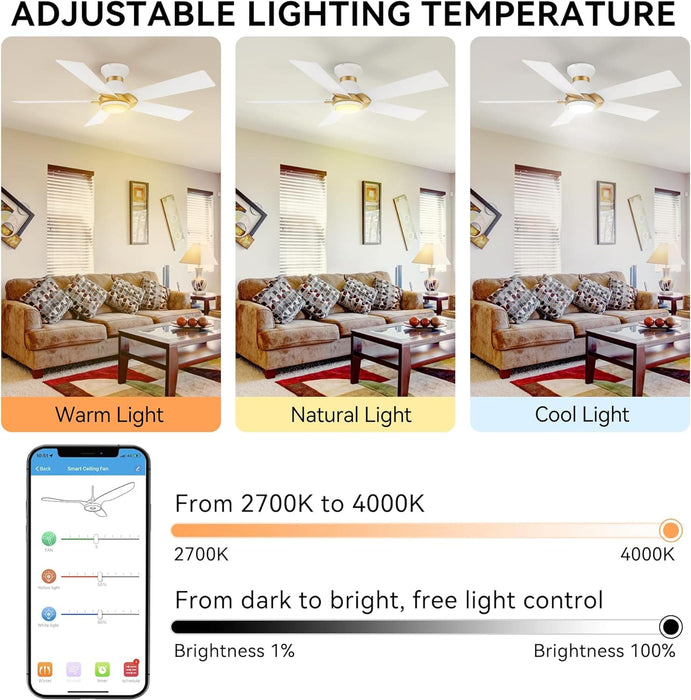 52 in. Black Gold Smart Wi-Fi LED Ceiling Fan and Light, Smart Fans with Remote and APP Control, Compatible with Alexa Google Assistant Siri Shortcut-19-ErisView