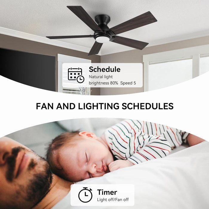52 in. Black Gold Smart Wi-Fi LED Ceiling Fan and Light, Smart Fans with Remote and APP Control, Compatible with Alexa Google Assistant Siri Shortcut-20-ErisView