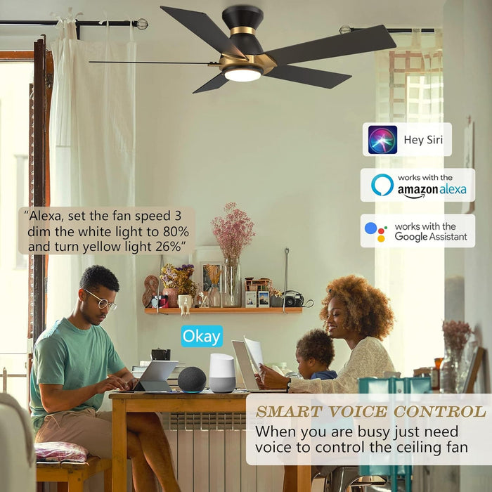 52 in. Black Gold Smart Wi-Fi LED Ceiling Fan and Light, Smart Fans with Remote and APP Control, Compatible with Alexa Google Assistant Siri Shortcut-2-ErisView