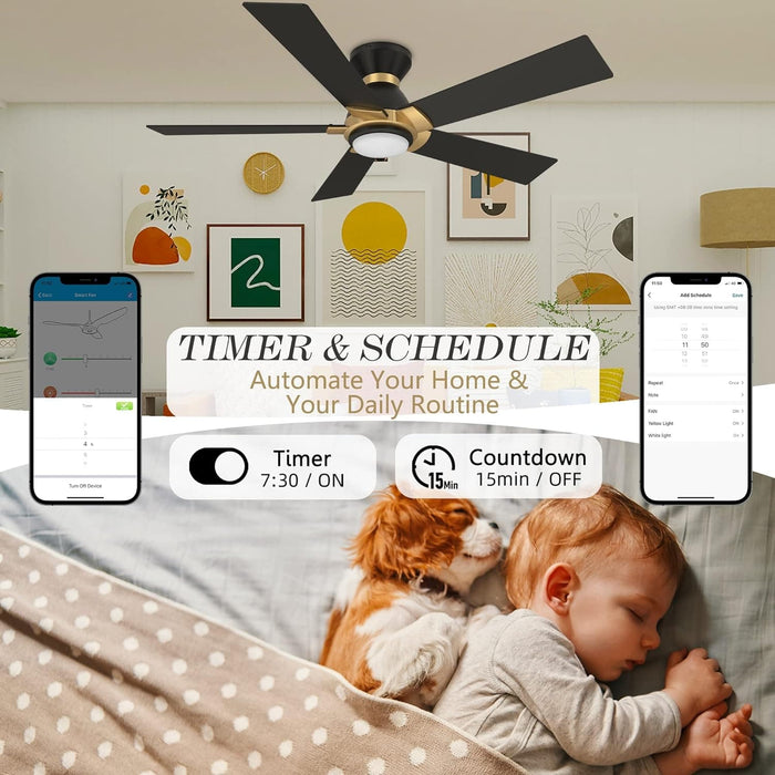 52 in. Black Gold Smart Wi-Fi LED Ceiling Fan and Light, Smart Fans with Remote and APP Control, Compatible with Alexa Google Assistant Siri Shortcut-5-ErisView