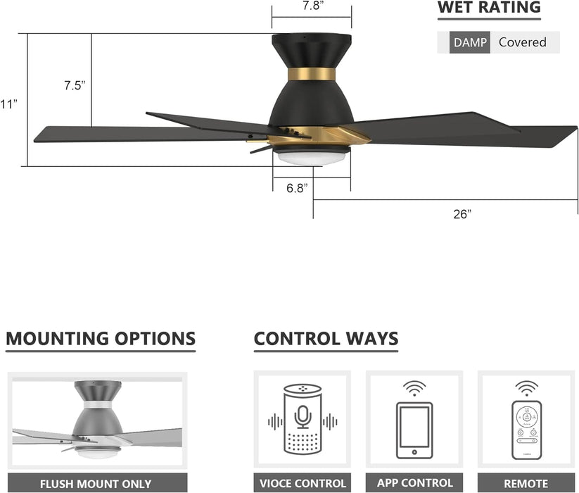 52 in. Black Gold Smart Wi-Fi LED Ceiling Fan and Light, Smart Fans with Remote and APP Control, Compatible with Alexa Google Assistant Siri Shortcut-8-ErisView