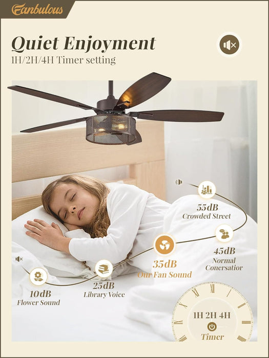 52 in. Black Industrial Caged Ceiling Fan for Bedroom Living Room Kitchen, 5 Blade Farmhouse Ceiling Fan with Lights Remote, Reversible Quiet Ceiling Fans-13-ErisView