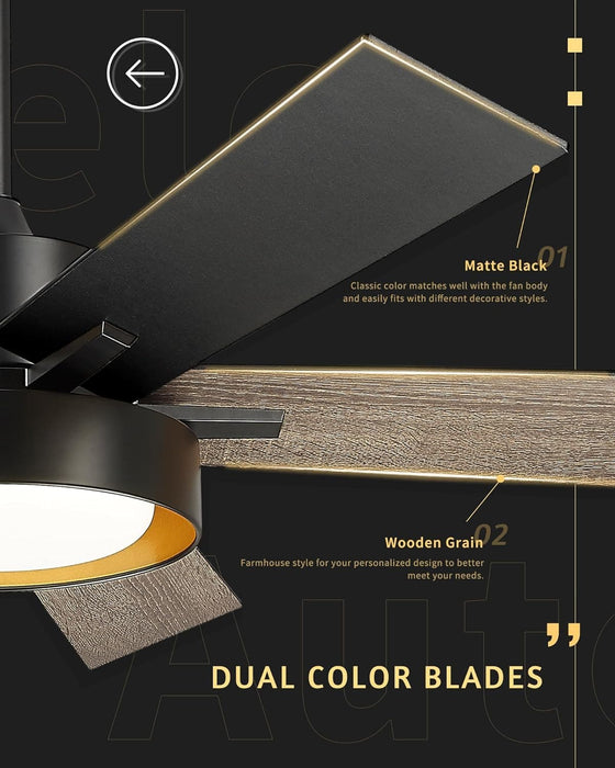 52 in. Black Industrial Remote Control Ceiling Fan and Light, LED Reversible Ceiling Fan, Wood Living Room Ceiling Fan-4-ErisView